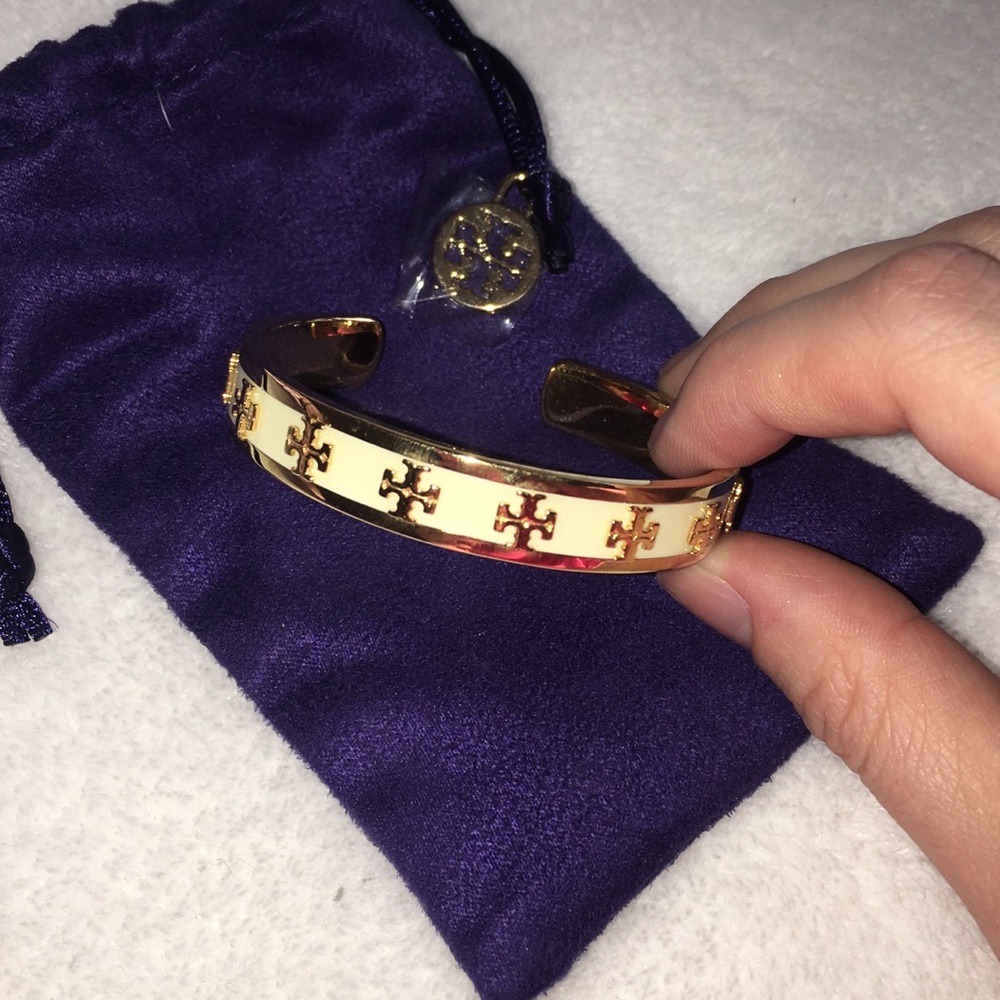Tory Burch logo gold bangle cuff bracelet